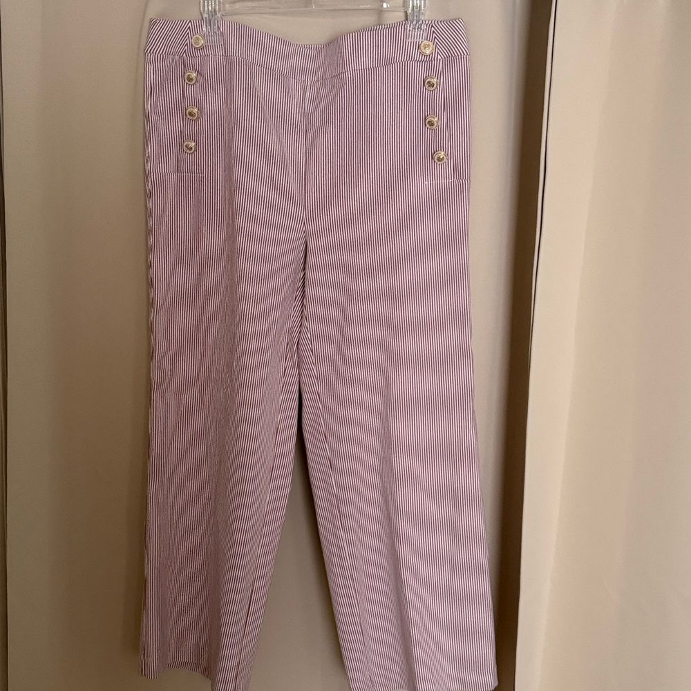 High-Rise maroon and white Striped Wide-Leg Crop Pants